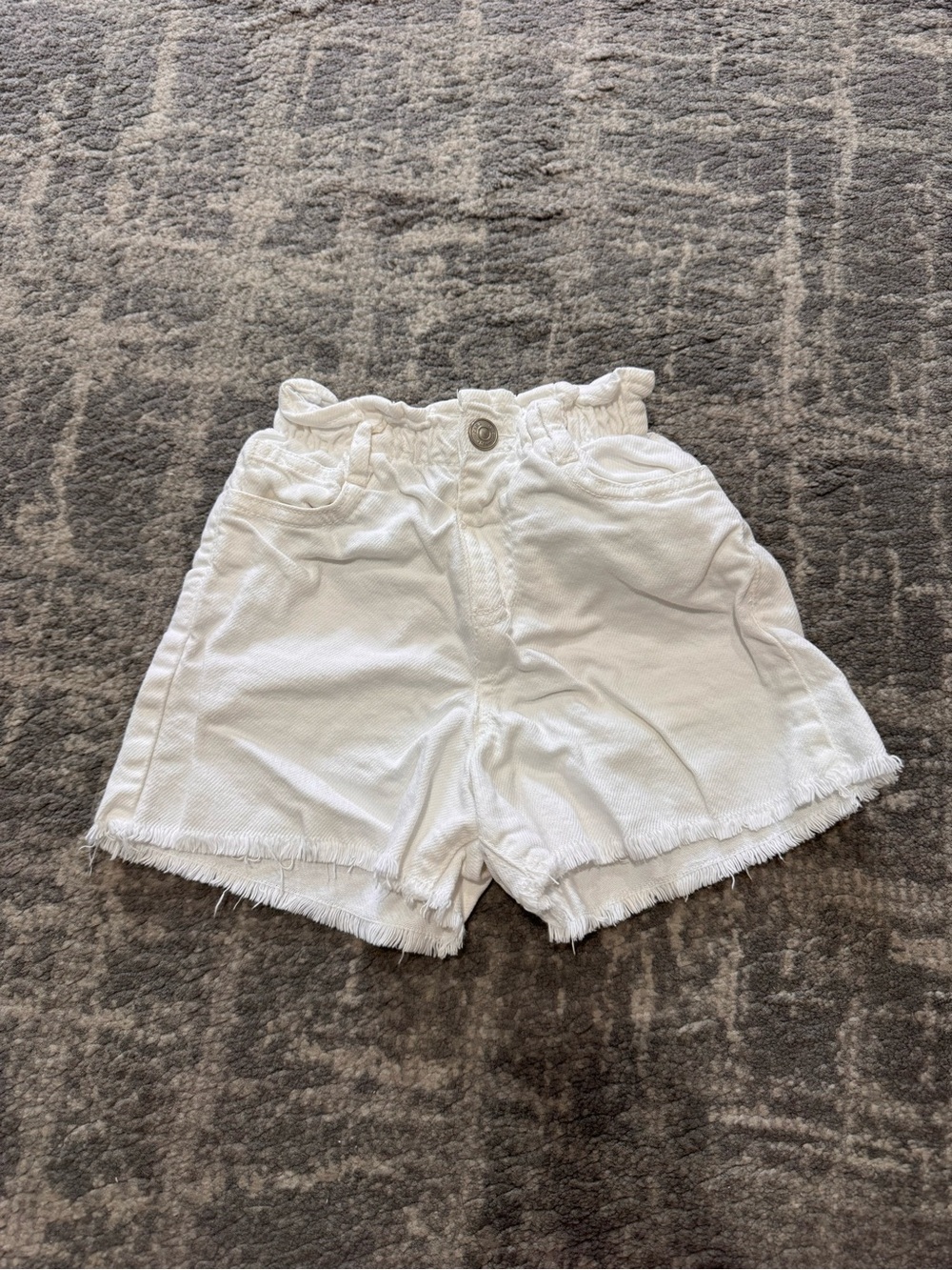 Zara White Girls Frayed Hem Elastic Waist Shorts
